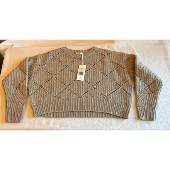 NWT Thakoon 100% Merino Wool Sweater Argyle Pointelle Oversized Oatmeal L $260 - Picture 1 of 10